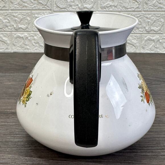 Vintage Corning Ware 6 Cup Hot Water Pot Spice Of Life Design Black Handle & Lid - Picture 4 of 6